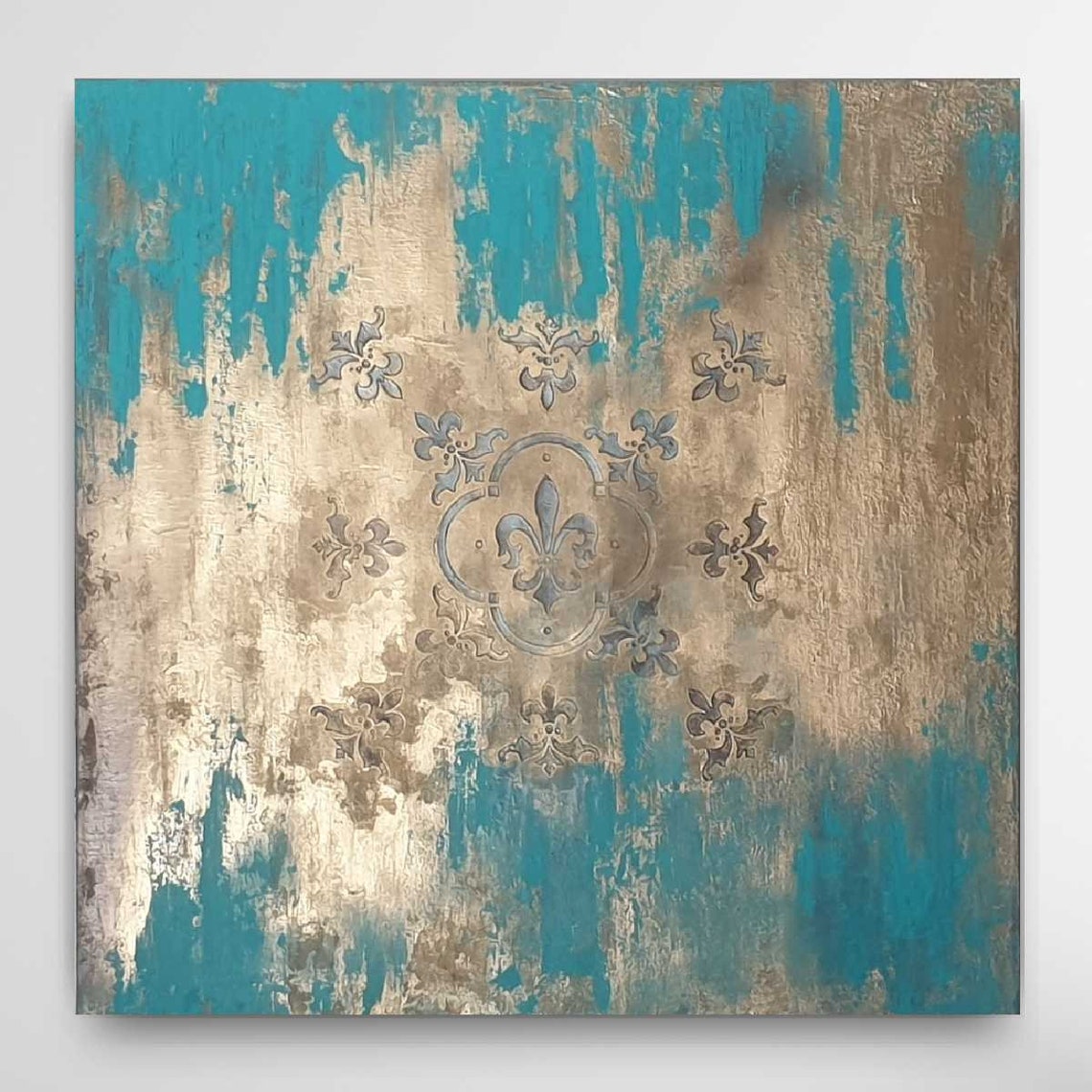 Gold and Teal Original Contemporary Wall Art Modern Mixed Etsy