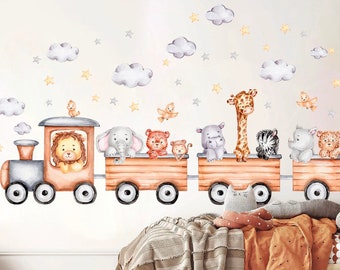 African Animals on Train Wall Decal - Journey Among Clouds and Stars - BR260