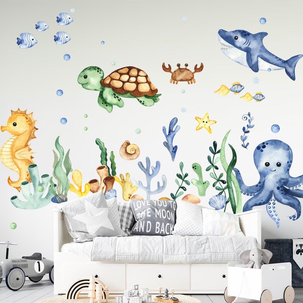 Baby Marine Life Whale Sea Turtle Squid Sea Horse Octopus Wall Decal - BR061