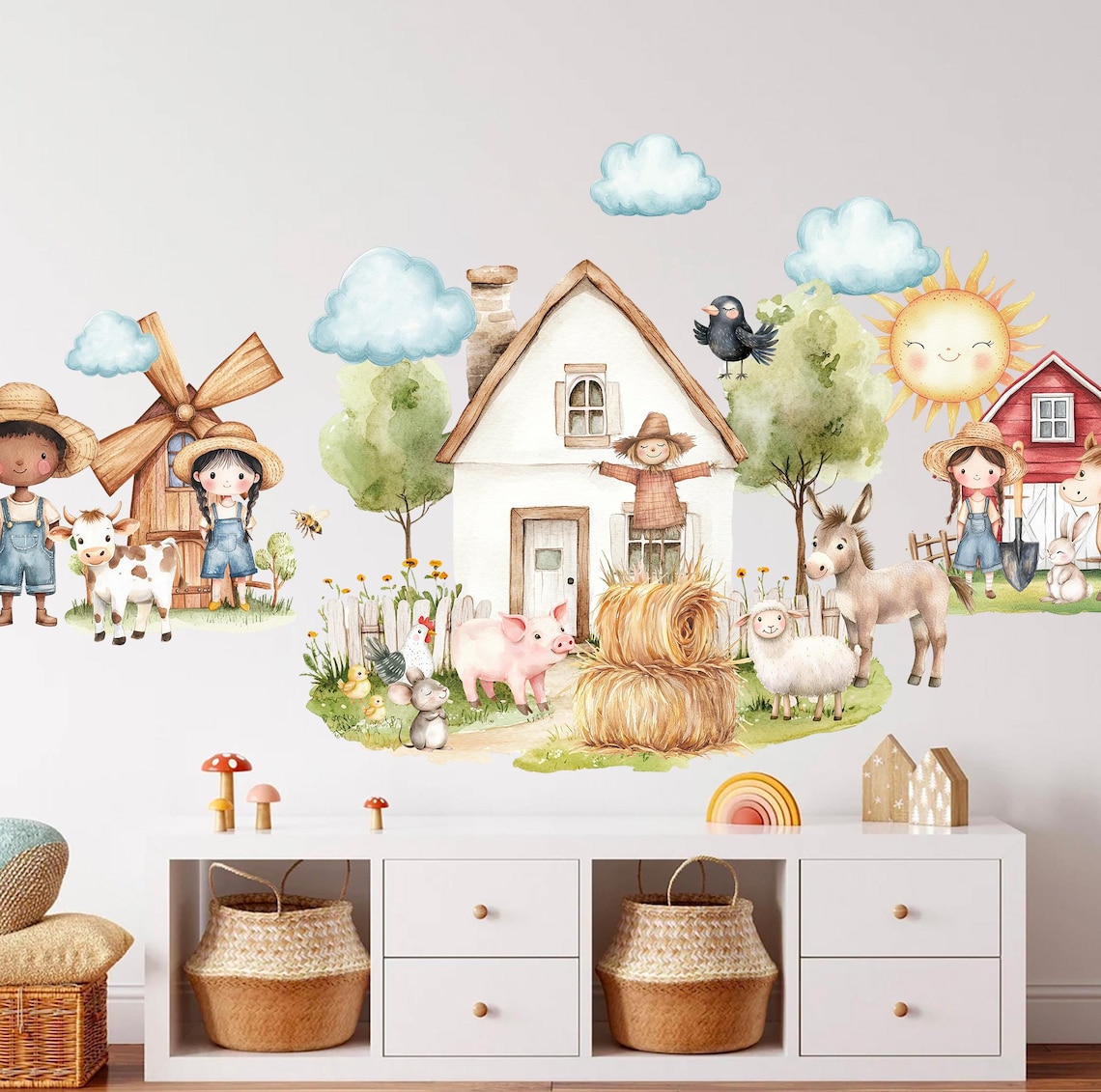 Farm Animals Wall Decal Set – Farmer Kids, Barn, Animals & Village ...