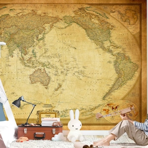 Papel de parede de tecido com mapa-múndi político da National Geographic Vintage - Murais de parede - WM003