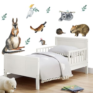 Watercolor Australian Animal Wall Decal Set – Removable Fabric Stickers for Kids Room Nursery, Koala Kangaroo Wombat Decor - BR002