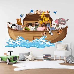 Noah's Ark Animal Parade Wall Decal - Elephant Giraffe Bear Cow Removable - BR246