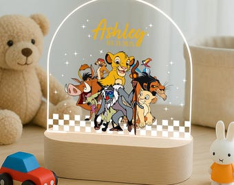 Custom Lion King Night Light for Kids – Personalized LED Nursery Lamp with Name and Date – Safari Animal Nightlight Baby Gift-Dishi 3 LED
