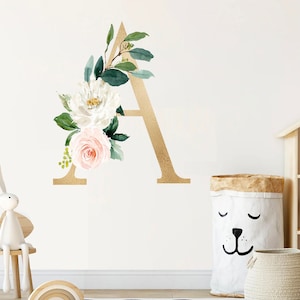 Bohemian Floral Gold Alphabet Letters Initial Wall Decal - BR116