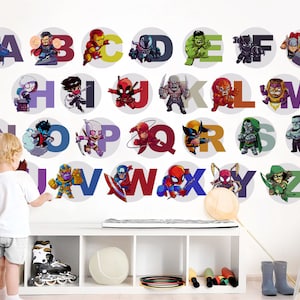 Superbohaterowie Avengers Alfabet ABC Wielkie Litery Oddział Naklejka Ścienna - BR355