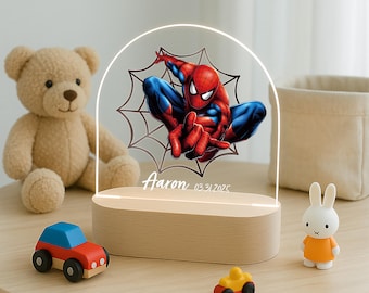 Personalized Spider-Man Night Light for Kids | Custom Superhero LED Lamp -SUPER 5 ed