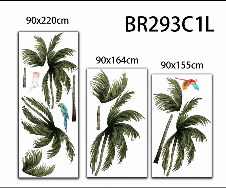 Tropical Coconut Trees with Parrots Wall Decal Removable Peel and Stick BR293 C1L cm