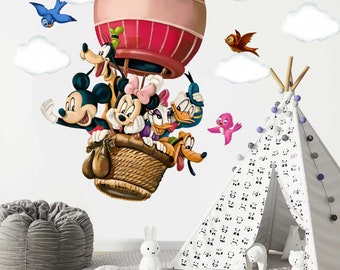 Mickey Mouse and Friends on a Hot Air Balloon Wall Decal Sticker -  Wall Decal for Nursery - BR485