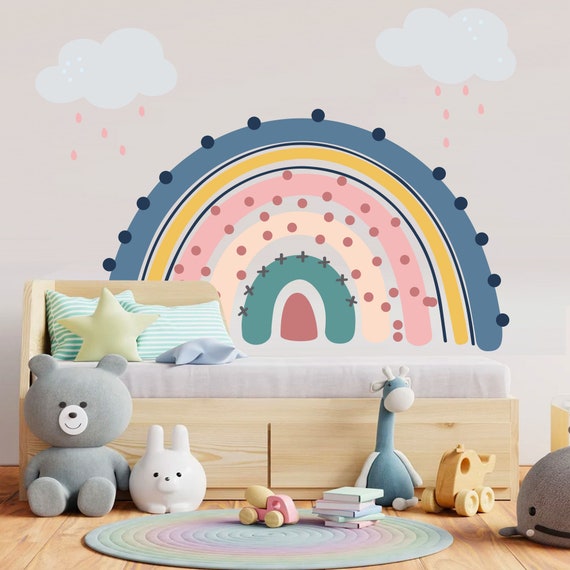 Large Rainbow Nursery Removable Wall Fabric Decal Set Sticker Room ...