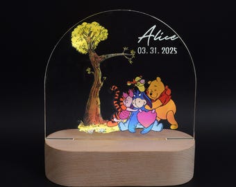 Custom Baby Name Night Light – Personalized Winnie Theme Acrylic Lamp – Nursery Decor Gift for Newborn or Kids Room-Winnie 1 Led