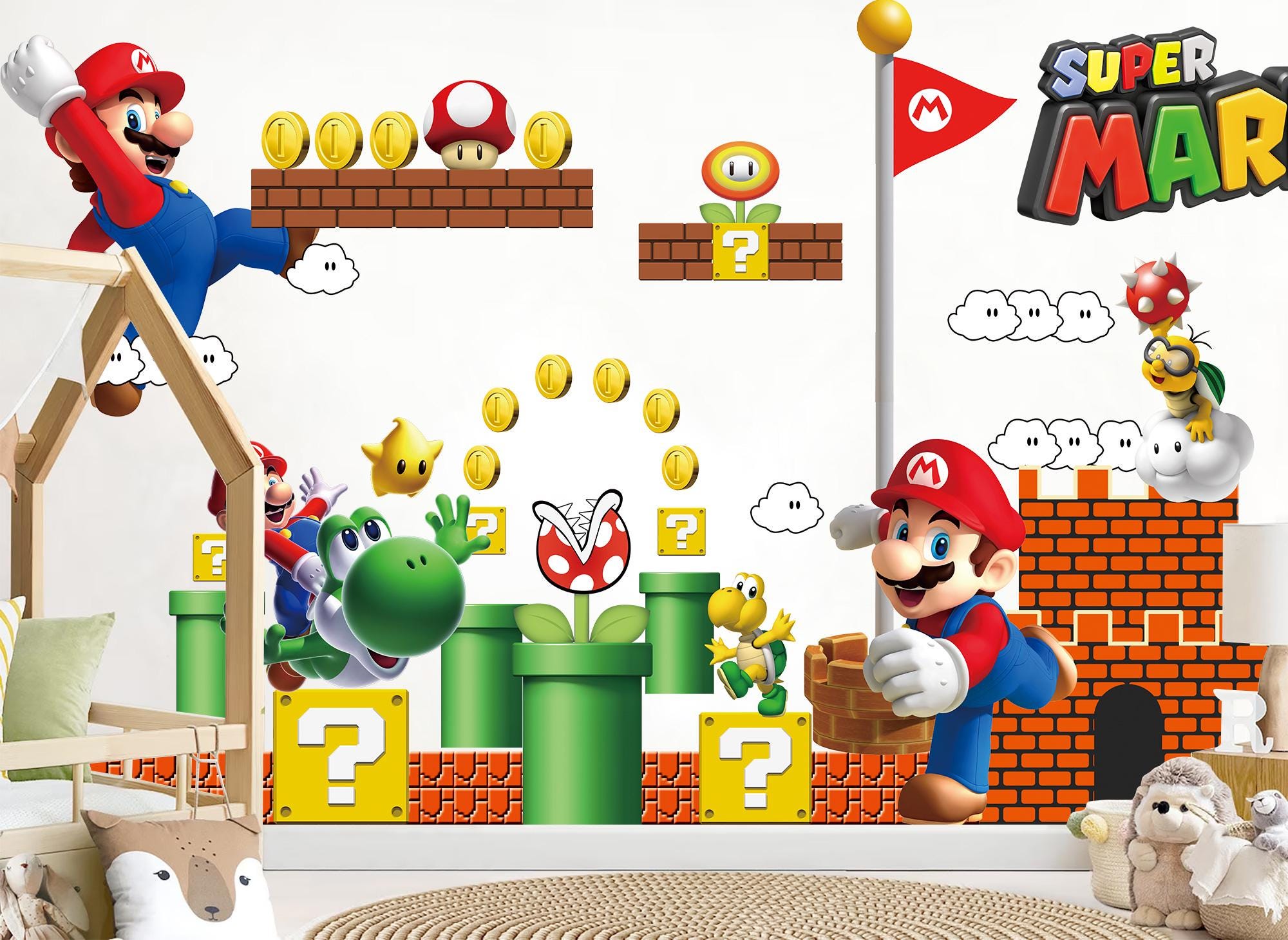 Super Mario Wall Decals for Kids Room – Removable Fabric Sticker Set ...