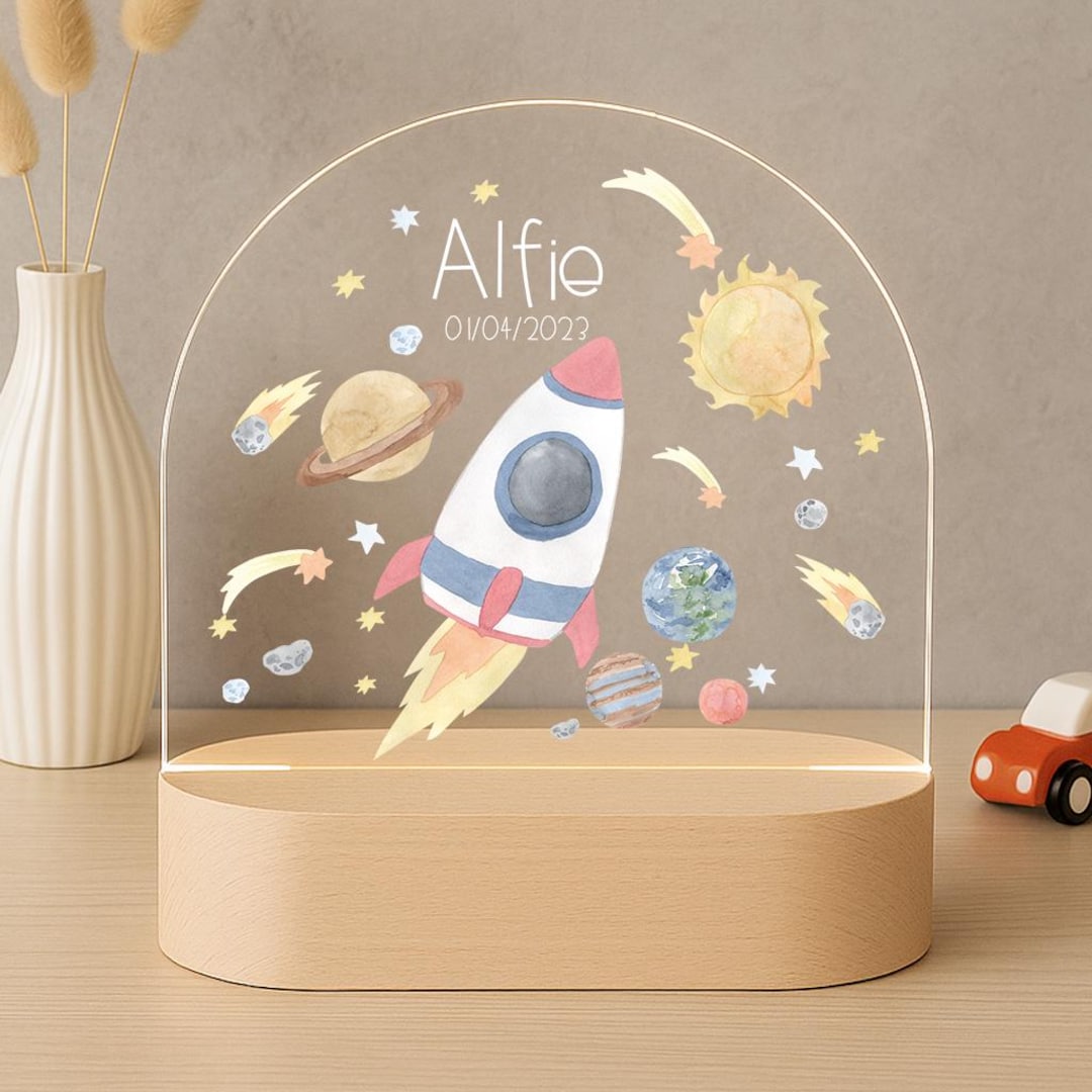 Custom Name Rocket Night Light for Kids – Galaxy Space Theme Acrylic ...