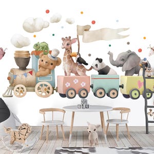 Naklejki ścienne Animal Train: Słoń, Żyrafa, Panda, Pingwin i Niedźwiedź - Dekoracja pokoju dziecięcego-BR500