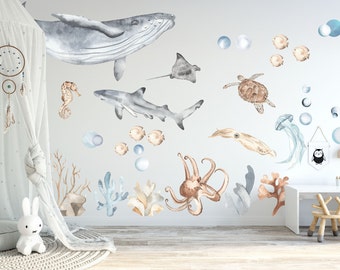 Underwater Sea Life Wall Decal – Whale Shark, Turtle, Jellyfish – Ocean Nursery Decor- BR032