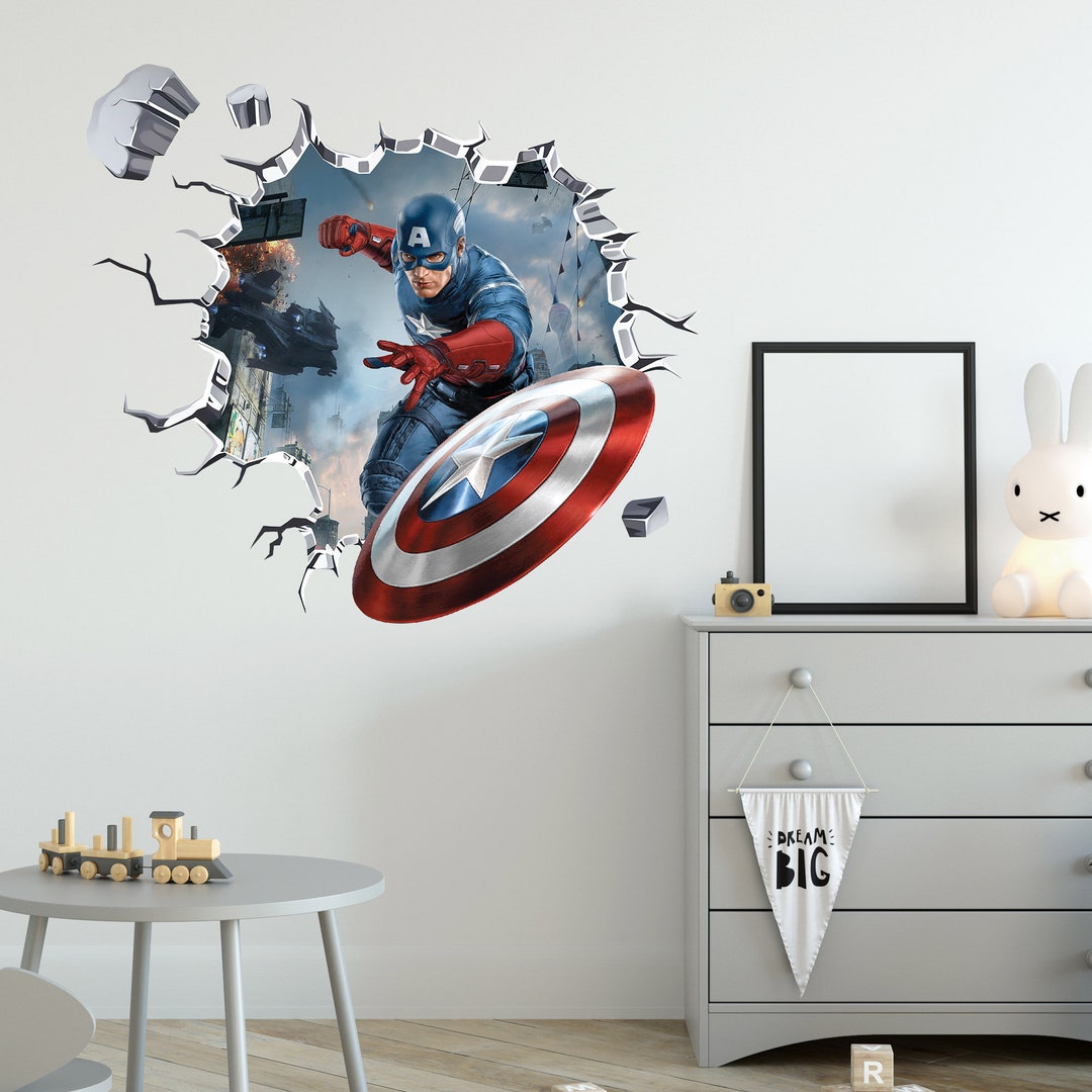 Autocollant Mural 3D Avengers - Hulk, Spiderman, Captain America - Décor Amovible Pour Chambre