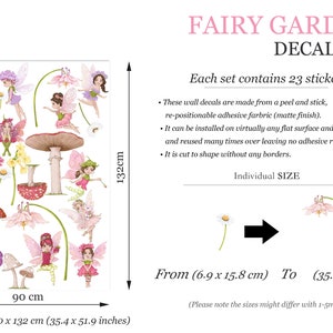 May include: A Fairy Garden decal set featuring 23 peel-and-stick stickers. The set includes fairies, mushrooms, flowers, and the text "FAIRY GARDEN DECAL SET". The large sheet measures 35.4 x 51.9 inches.