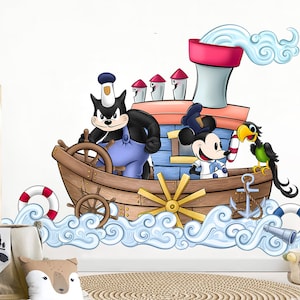 Vintage Steamboat Willie Mickey Mouse Decal Stickers Wall Decal for Kids Room - BR478