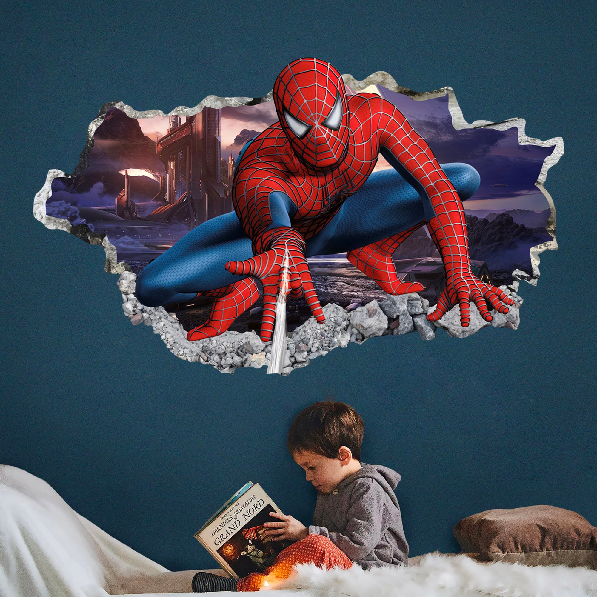 壊れた壁から飛び出すスパイダーマン - スパイダーマン ウォール