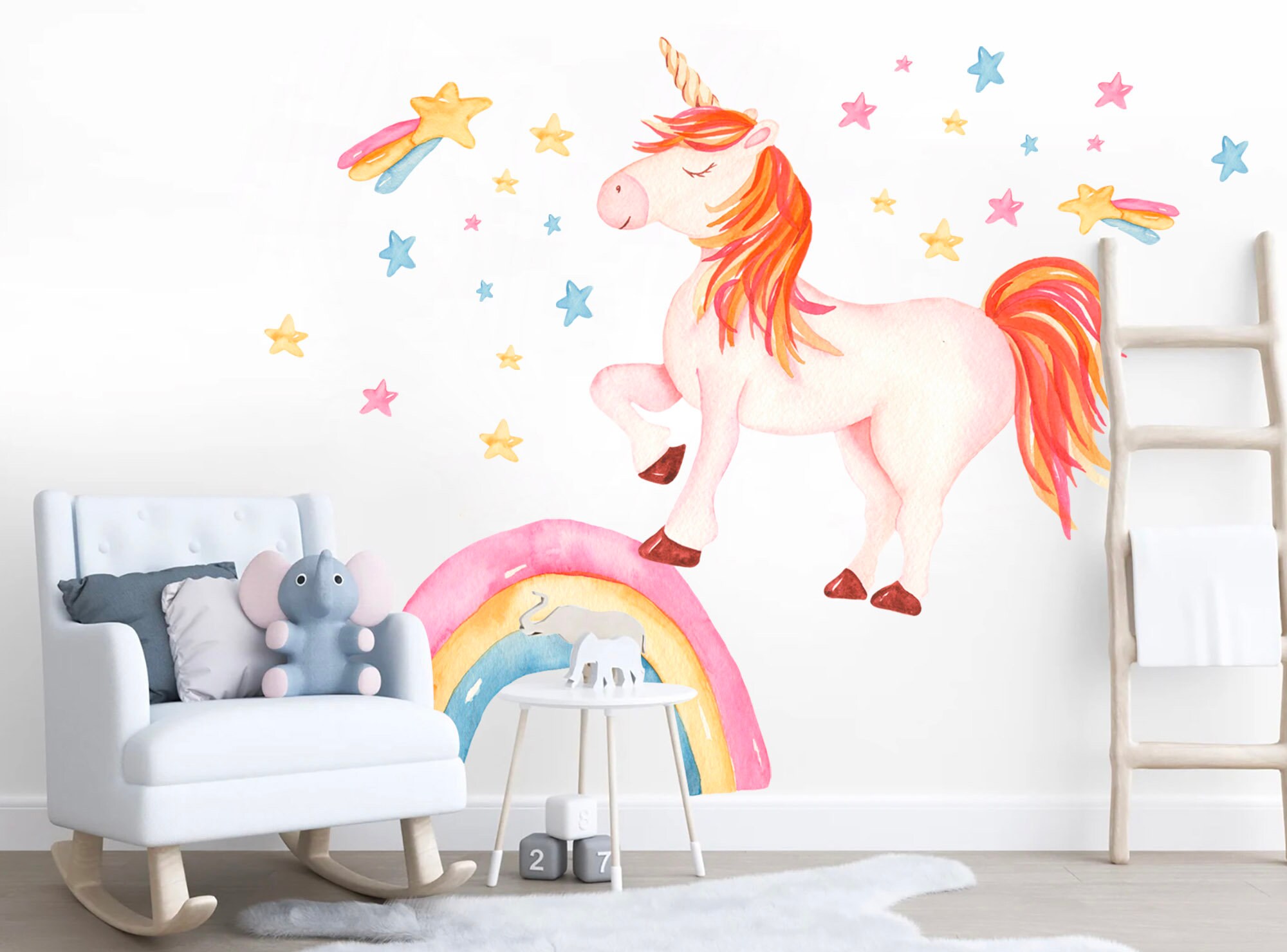 Watercolor Twinkling Unicorn Rainbow With Stars Removable Wall -  Israel