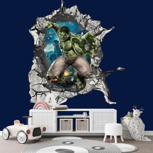 Avengers Superhero Incredible Hulk Breaking out 3D Wall Decal - Kids&#39; Room - SP003