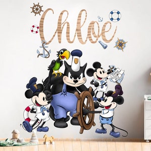 Décalcomanie murale amovible Willie Friends Steamboat - Cadeau pour chambre de garçon - BR479