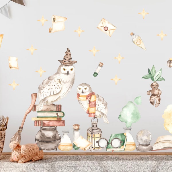 Enchanted Wizardry Wall Decals Set - School of Magic Owl Wand Potion - BR198