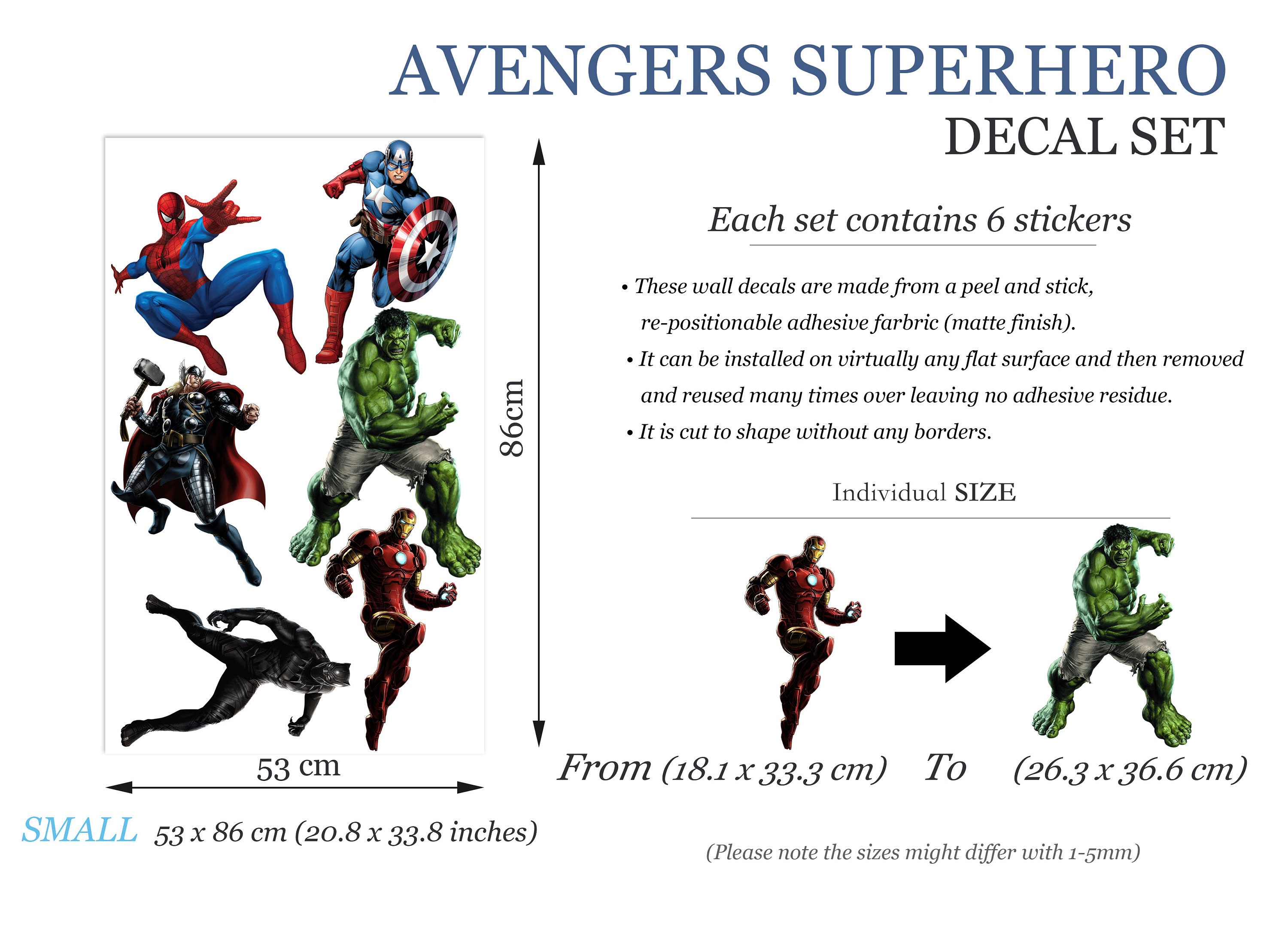 thumbnail image 2 of Canvaspuzzle Avengers Superhero Wall Decal – Hulk, Spider-Man, Iron Man, Captain America – Removable Kids Sticker 2 of 5