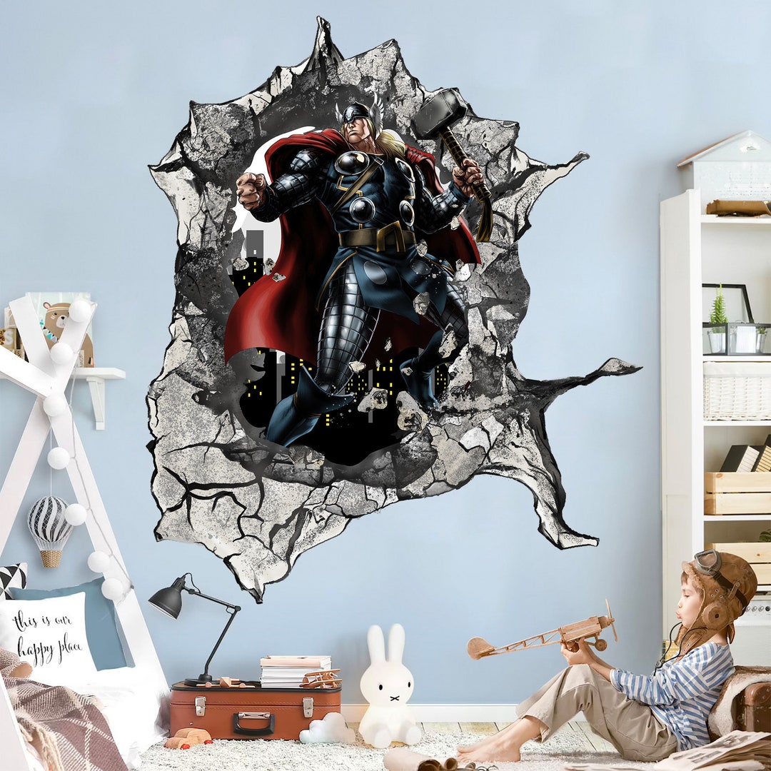 Avengers Superhero Thor 3D Broken Wall Decal - Removable Peel and Stick ...