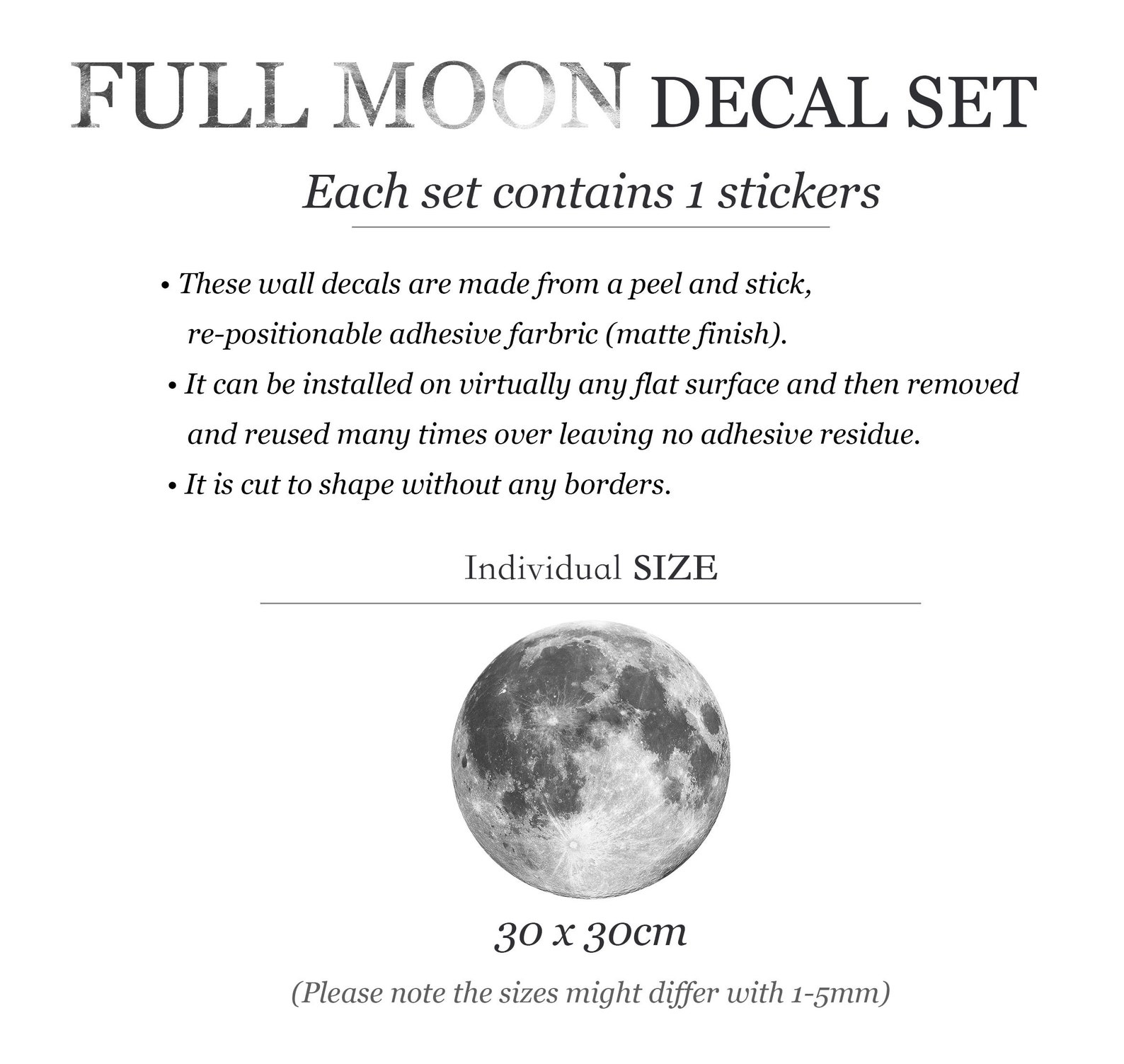 Full Moon Wall Sticker Space Stickers Moon Remove Wall Decals Etsy