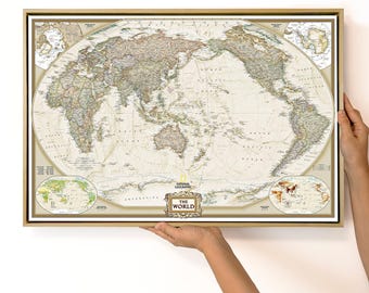 オーストラリアを中心としたヴィンテージ世界地図キャンバス