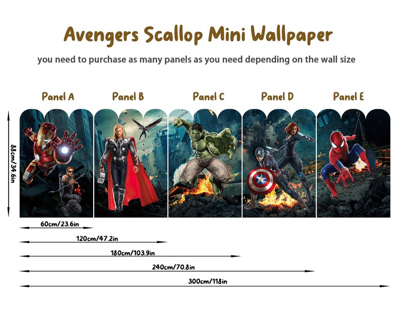 Avengers Scallop Mini Wallpaper – Removable Superhero Wall Mural for ...