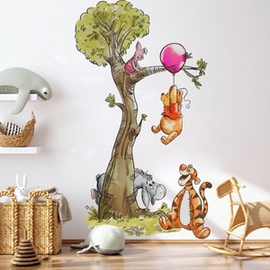 Watercolour Vintage Winnie The Pooh Playing On Tree Wall Decal Sticker -  Wall Decal for Nursery - BR480