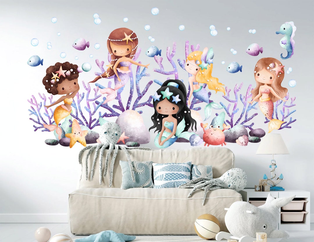 Enchanting Underwater Mermaid World Wall Decal for Girls' Room - BR384 ...