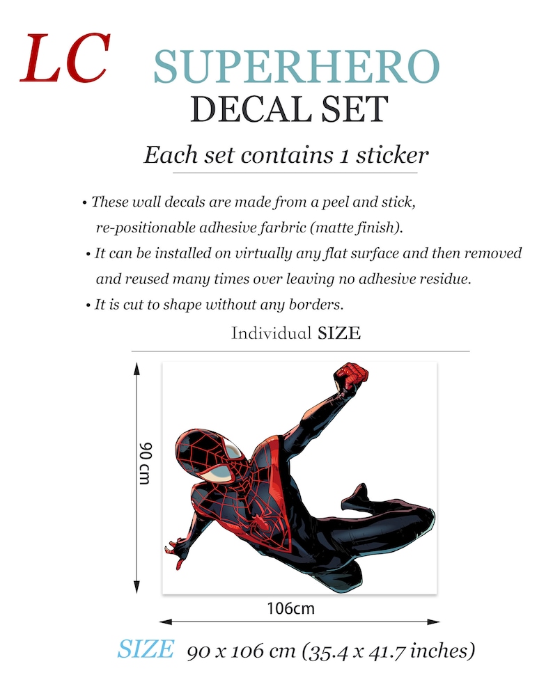 Spider-Man Wall Flip Jumping Wall Decal Boy's Bedroom Decor BR255 C Large(90x106) cm