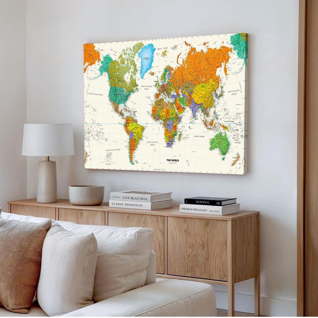 Vintage World Map Canvas – Antique Style Map Wall Art – Old World ...