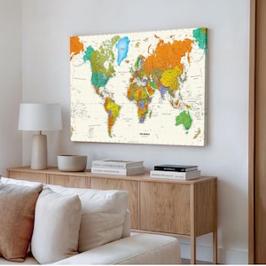 Vintage World Map Canvas – Antique Style Map Wall Art – Old World Reproduction Print for Office, Study or Living Room Decor-MAP002