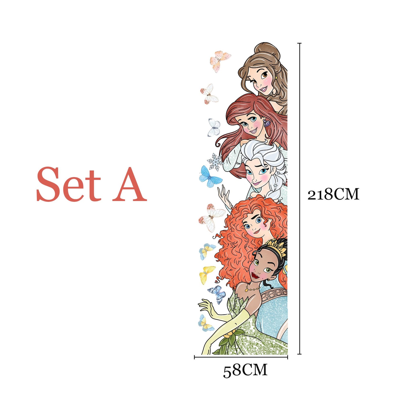 Princess Wall Decal for Girls Room – Cartoon Door Height Sticker | Peel ...