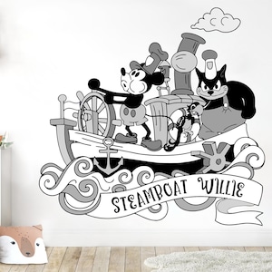 Steamboat Willie Mickey Mouse Wall Decal Stickers for Kids Room - BR477