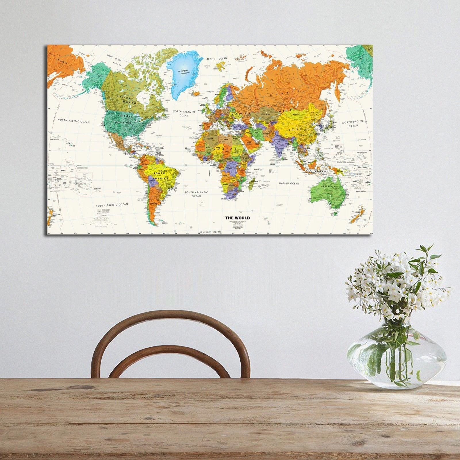 Vintage World Map Stretched Framed Canvas Prints Wall Art Home Etsy