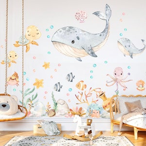 Ocean Babies Watercolor Wall Decal - Playful Sea Creatures for Girls&#39; Room Decor - BR162