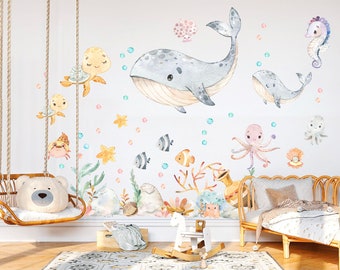 Ocean Babies Watercolor Wall Decal - Playful Sea Creatures for Girls' Room Decor - BR162