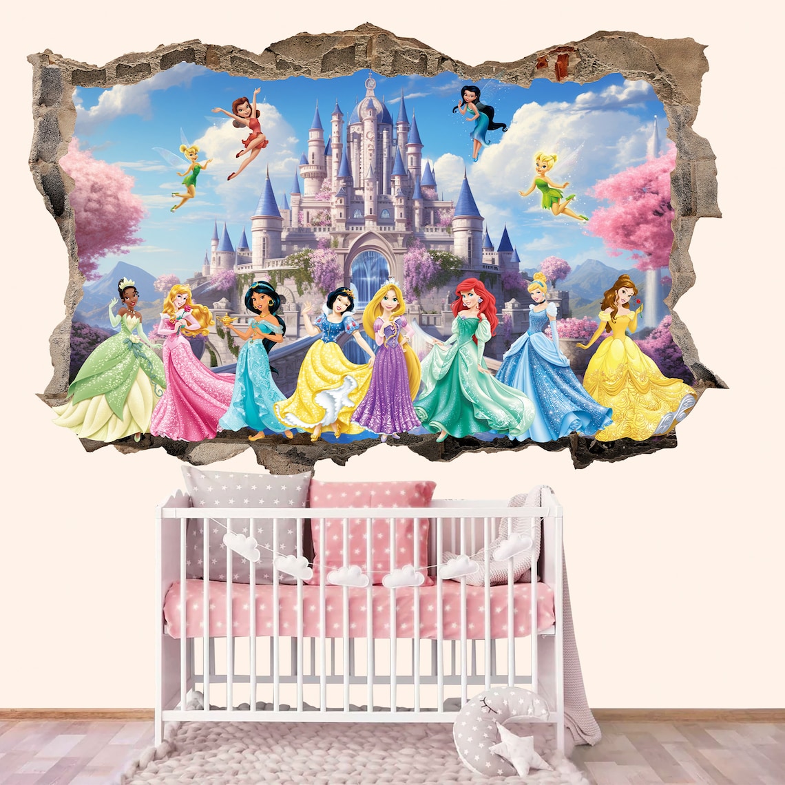 3D Princess Castle Wall Decal - Seven Beautiful Princesses, Four Fairy ...