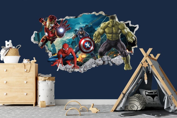 Marvel Superheroes Avengers Wall Decal Spider-man Captain America Iron Man  Hulk