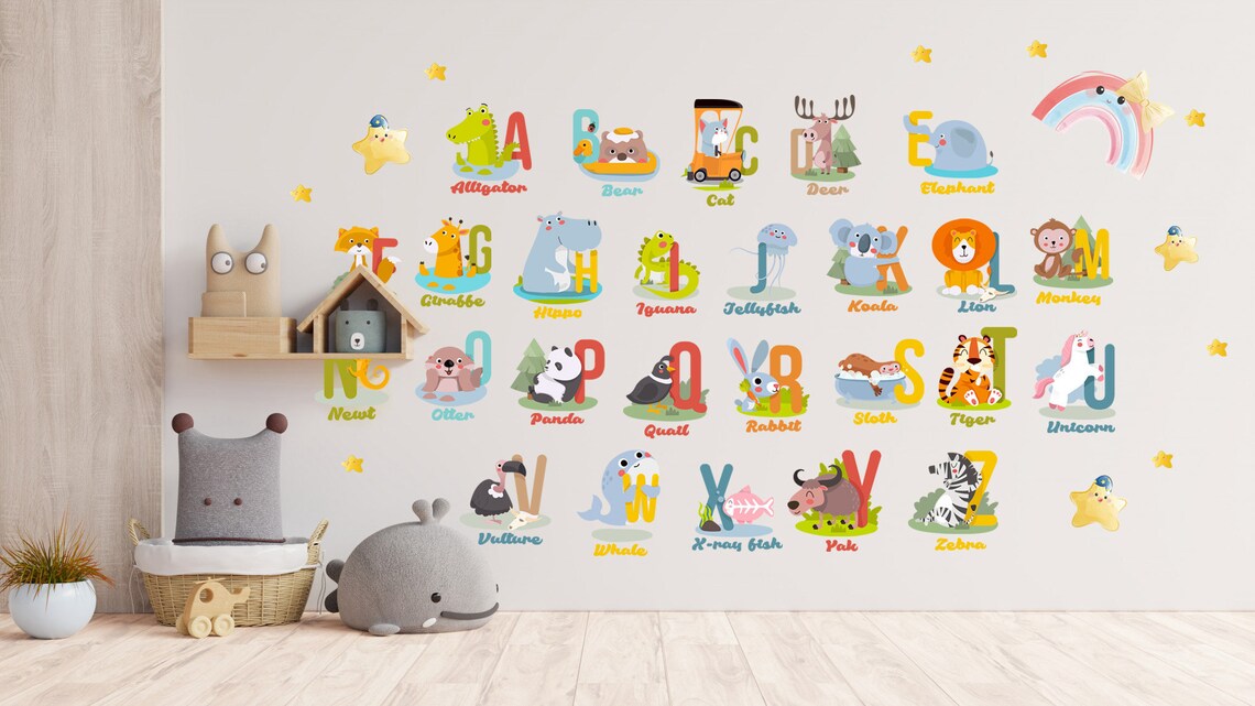 Whimsical ABC Alphabet Animals Wall Decal for Kids Room - Great Gift ...