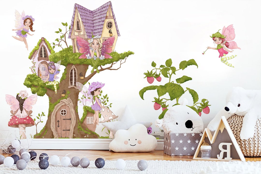 Magical Garden Fairies Wall Decal - Tree House - Girl Room Decor ...