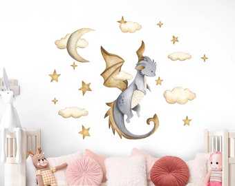 Enchanted Fairytale Dragon Moonlit Sky Wall Decal - Removable Peel And Stick - BR425