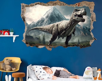 Dino World Tyrannosaurus Rex Breakthrough 3D Broken Wall Decal - Removable Peel and Stick - BW003
