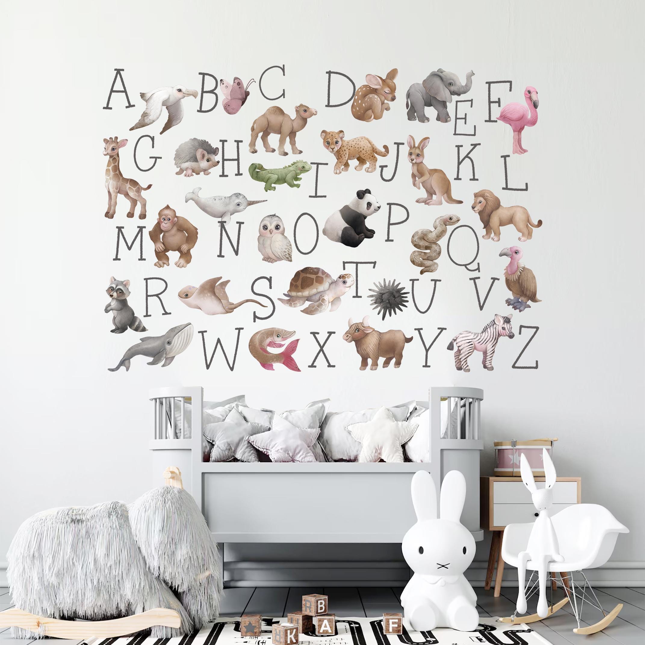 Watercolor Animal Alphabet Wall Decals – ABC Learning Stickers for Kids ...