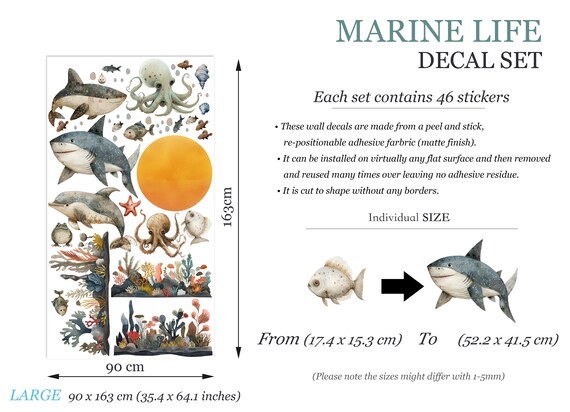 PVC STICKERS MURAUX Animaux Marins Mural Créatures De L'océan EUR 9,43